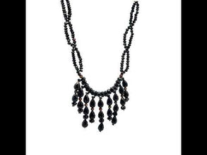 Natural Black Onyx Drop Rondelle Facet Cut Semiprecious Necklace