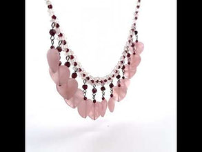 Natural Rose Quartz Rondelle Facet Beads & Garnet Semiprecious Necklace