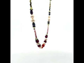 Natural Peridot Garnet Coral & Multi Tourmaline Pearl Handmade Semi Necklace