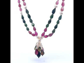 Natural Tourmaline with Pearl Multi Color Gemstone Necklace Jewelry