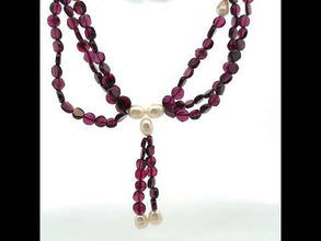 Natural Garnet Button 6mm & Plain Pearl Twisted Gemstone Necklace