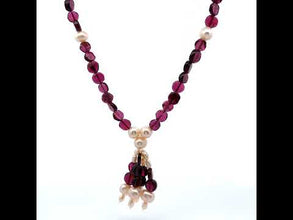 Natural Garnet Button 6mm & Pearl Button 7x6mm Gemstone Necklace