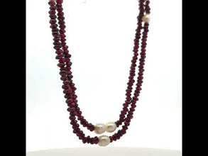 Natural Garnet Tyre & Button Pearl Duo Strand Gemstone Necklace