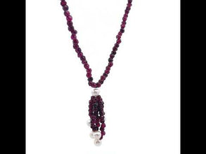 Natural Garnet Rondelle Facet Cut with Smooth Pearl Gemstone Necklace
