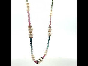 Natural Pink Green Tourmaline Pearl Round Plain Handmade Gemstone Necklace