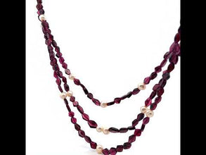 Natural Garnet Fancy 6mm & Pearl Multi Layered Gemstone Necklace