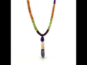 Spessartite Garnet Natural, Citrine, Tanzanite, Peridot, and Amethyst Necklace