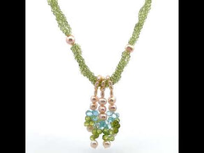 Natural Peridot Pearl Blue Topaz Birthstone Necklace Jewelry