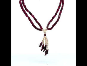 Natural Plain Garnet Tube & Pearl Gemstone Necklace