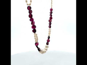 Natural Garnet 6mm Button & Pearl Plain Gemstone Necklace