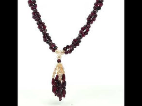 Natural Garnet Rondelle Facet Cut & Pearl Twisted Gemstone Necklace
