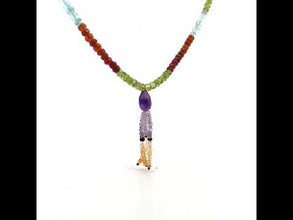 Natural Peridot Garnet Aquamarine Citrine Rondelle Facet Beads with Amethyst Drop Gemstone Necklace
