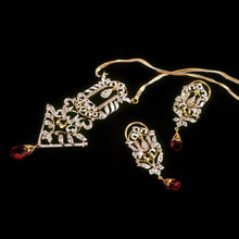 18K Gold Necklace Earring Bridal Jewelry Set Two-Tone Chain with Natural Rubellite Drops & Diamond - JEWELNJOY