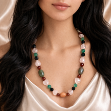 Natural Jasper Rose Quartz Agate Gemstone Beaded Necklace | Mixed Size Beads 24