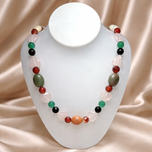 Natural Jasper Rose Quartz Agate Gemstone Beaded Necklace | Mixed Size Beads 24