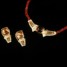 18K Yellow Gold | Natural Diamond, Sapphire, Ametrine & Garnet Necklace & Earrings Set | Geometric Cluster Jewelry