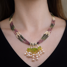 Natural Multi Tourmaline Citrine Peridot Pearl Handmade Gemstone Necklace