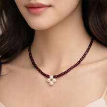 Natural Garnet Tube & Button Pearl Gemstone Necklace