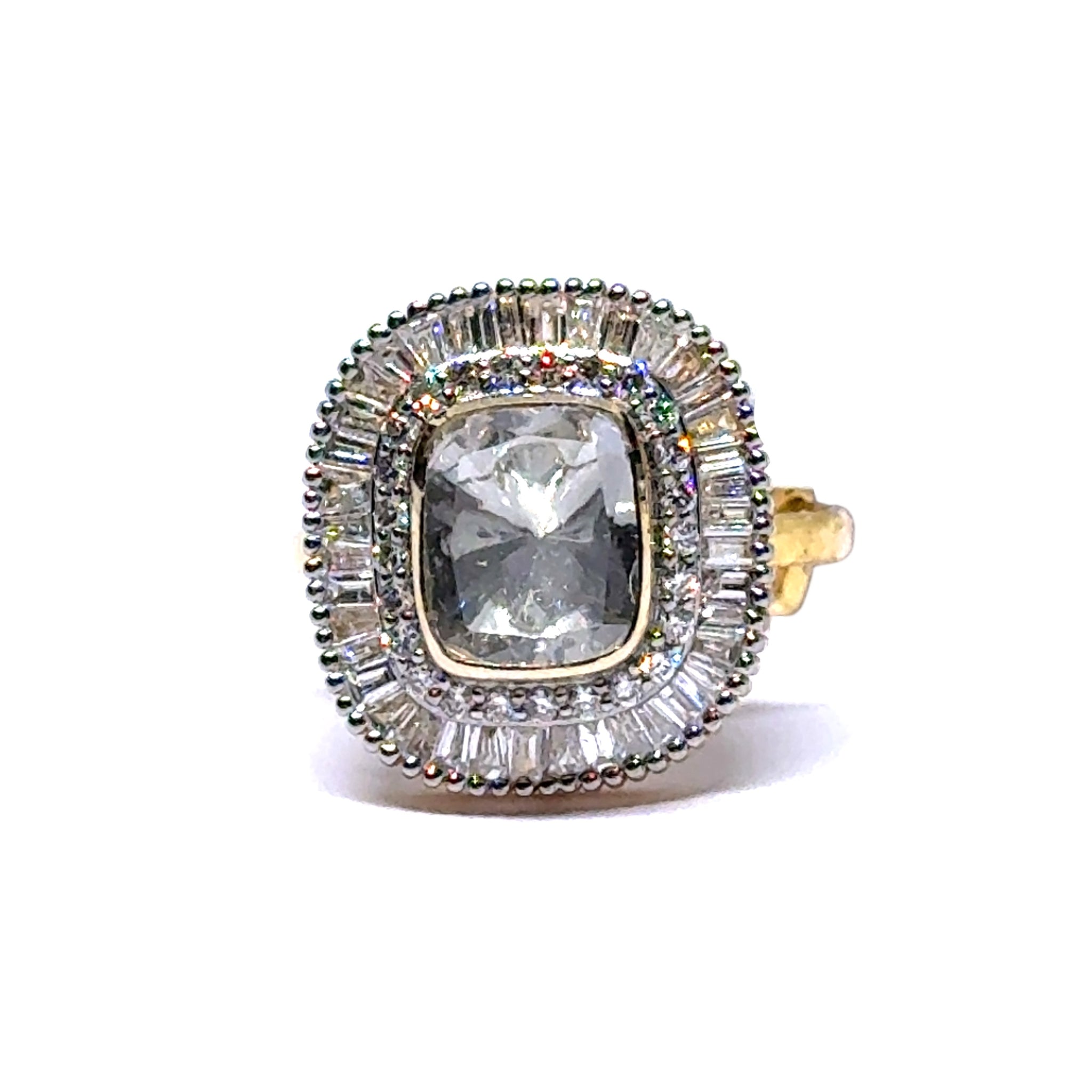 14K Yellow Gold Three-Layered Diamond Polki Ring – Statement Polki Jewelry with Tiered Finish