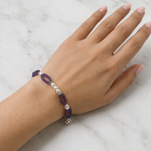 Natural Amethyst 3mm Bead & Pearl 7mm Button Bracelet | 7 Inch Minimalist Gemstone Jewelry Accent Design