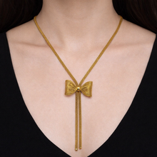 Cuban Link Lariat Style Wire Mesh with Bow Snake Chain Flexi Yellow Plated Necklace – Flexible Fashion Jewelry