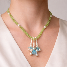 Natural Peridot with Blue Topaz Drops & Pearl Gemstone Necklace