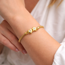 Yellow Gold Micron Plated Snake Chain Bracelet – Heart & Star Charms with CZ Sparkle
