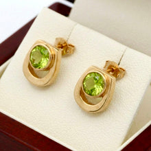 14K Rose Gold Stud Earrings | Natural Round Peridot | Contemporary Bezel-Set Chic Minimalist Style - Earrings