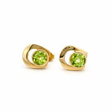 14K Rose Gold Stud Earrings | Natural Round Peridot | Contemporary Bezel-Set Chic Minimalist Style - Earrings