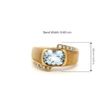 14K Yellow Gold Art Deco Ring | Natural Aquamarine & Diamond Flush-Set Band | Bold Contemporary Statement Design - Ring