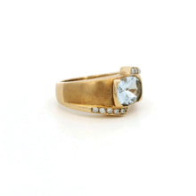 14K Yellow Gold Art Deco Ring | Natural Aquamarine & Diamond Flush-Set Band | Bold Contemporary Statement Design - Ring