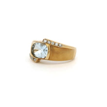 14K Yellow Gold Art Deco Ring | Natural Aquamarine & Diamond Flush-Set Band | Bold Contemporary Statement Design - Ring