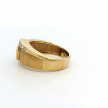 14K Yellow Gold Art Deco Ring | Natural Aquamarine & Diamond Flush-Set Band | Bold Contemporary Statement Design - Ring