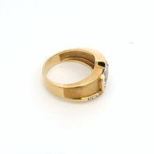 14K Yellow Gold Art Deco Ring | Natural Aquamarine & Diamond Flush-Set Band | Bold Contemporary Statement Design - Ring