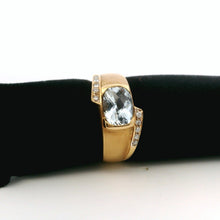 14K Yellow Gold Art Deco Ring | Natural Aquamarine & Diamond Flush-Set Band | Bold Contemporary Statement Design - Ring