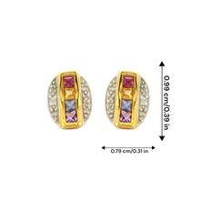 14K Yellow Gold Art Deco Stud Earrings | Natural Diamond & Multi-Sapphire | Channel-Set Geometric Design - Earrings