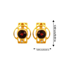 14K Yellow Gold Art Deco Stud Earrings | Natural Garnet & Diamond | Bezel-Set Two-Stone Geometric Design - Earrings