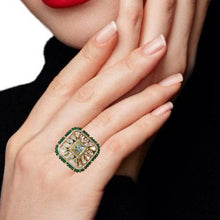 14K Yellow Gold Diamond Polki Emerald Ring – Mughal-Era Aesthetic with Precious Gemstone Accents - JEWELNJOY