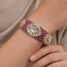 14K Yellow Gold Diamond Polki Open Cuff Bangle – Royal Wristwear Kundan-Meena Collection - Bracelet