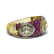 14K Yellow Gold Diamond Polki Open Cuff Bangle – Royal Wristwear Kundan-Meena Collection - JEWELNJOY