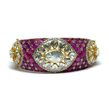 14K Yellow Gold Diamond Polki Open Cuff Bangle – Royal Wristwear Kundan-Meena Collection - JEWELNJOY