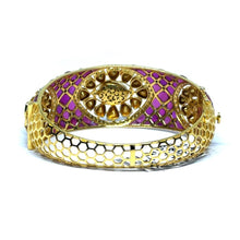 14K Yellow Gold Diamond Polki Open Cuff Bangle – Royal Wristwear Kundan-Meena Collection - JEWELNJOY