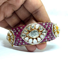14K Yellow Gold Diamond Polki Open Cuff Bangle – Royal Wristwear Kundan-Meena Collection - JEWELNJOY