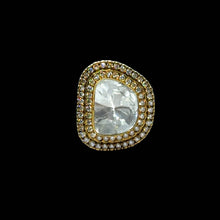 14K Yellow Gold Diamond Polki Ring – Triple Halo Layered Design in Timeless Ethnic Glamour - JEWELNJOY