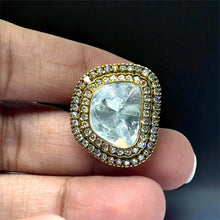 14K Yellow Gold Diamond Polki Ring – Triple Halo Layered Design in Timeless Ethnic Glamour - JEWELNJOY
