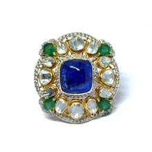 14K Yellow Gold Diamond Polki Tanzanite Emerald Ring – Colorful Blend of Gemstones in Royal Setting - JEWELNJOY