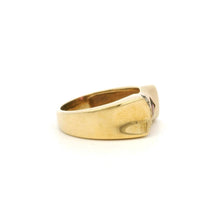 14K Yellow Gold Gypsy Ring | Natural Pink Tourmaline & Brilliant Diamond Accents | Vintage Flush-Set Band - Ring