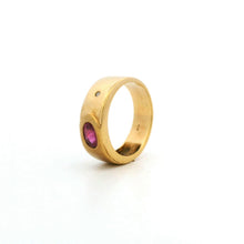 14K Yellow Gold Gypsy Ring | Natural Ruby & Diamond Accent | Flush-Set Vintage Band | Classic Statement Design - Ring