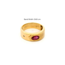 14K Yellow Gold Gypsy Ring | Natural Ruby & Diamond Accent | Flush-Set Vintage Band | Classic Statement Design - Ring