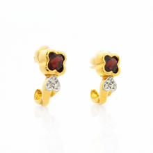 14K Yellow Gold Natural Garnet & Diamond Clover Motif Earrings | Twisted Gold Chic Design - Earrings